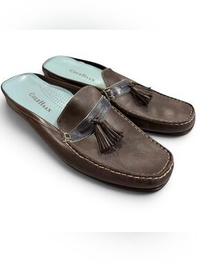 Cole Haan Brown Leather Tassel Loafer Mules Women’s 9.5B Slip On
